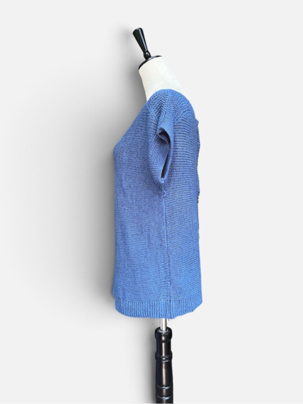 Cable & Gauge Button-Back Knit Cap Sleeve Sweater in Blue Sz Medium - Picture 6 of 12